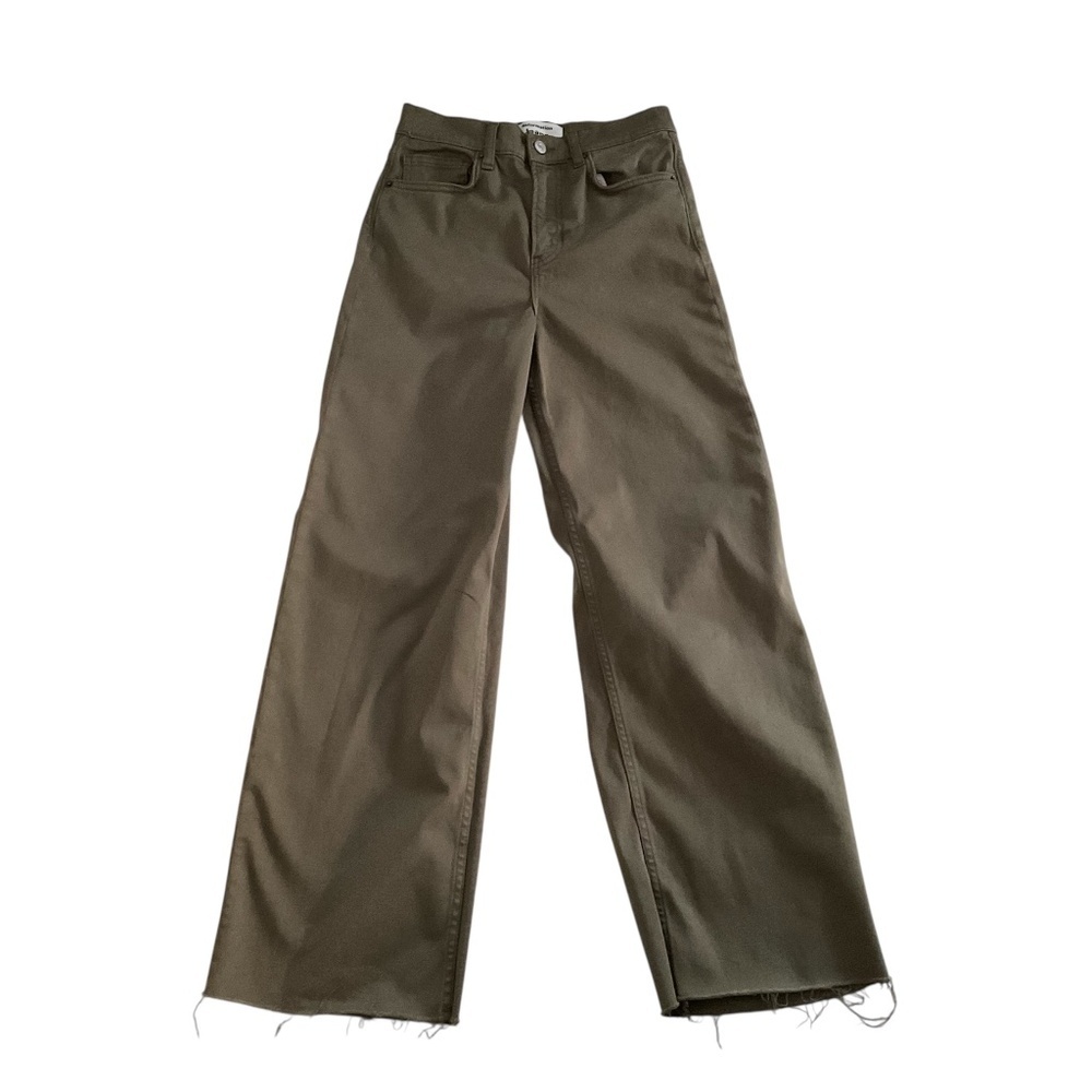 Reformation Emma High Rise Wide Leg Jean Sz 25 Army Green Flare Boho Raw Hem